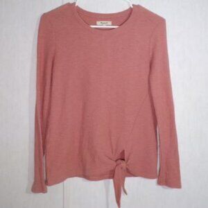 Madewell Womens Long Sleeve Top XS Pink Tie 100% Cotton Textured Minimalist